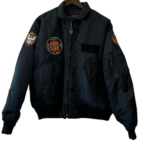 VTG Tomcat USA Military Flight Bomber Black Patches Jacket Punk Gorpcore Sz M - Picture 4 of 16